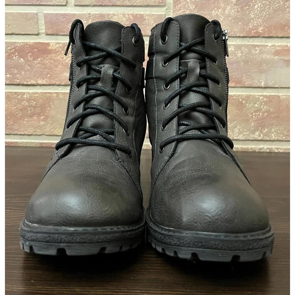 Born Boc Womens Godfrey Combat Boots Olive Black Straps Ankle Block Zip 9.5 - Picture 3 of 9